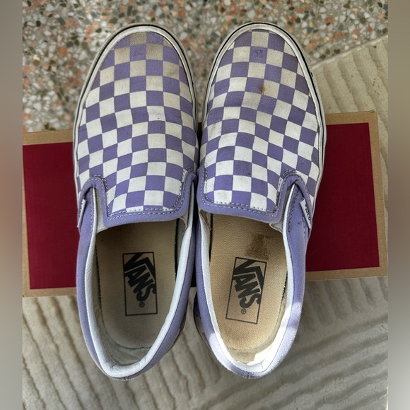 Lavendar and white checkered slip on canvas Vans - Picture 3 of 9